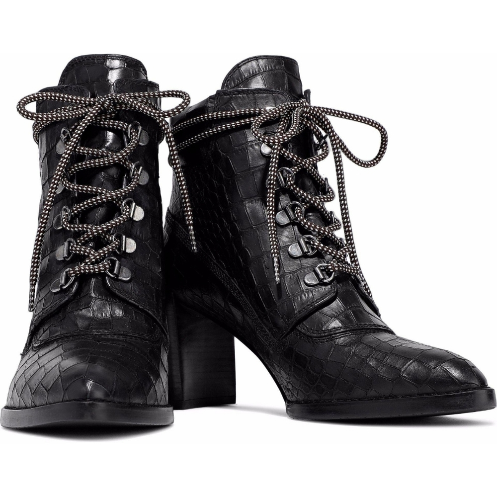 Stuart Weitzman & Gigi Hadid Black Croc Print Leather Boots